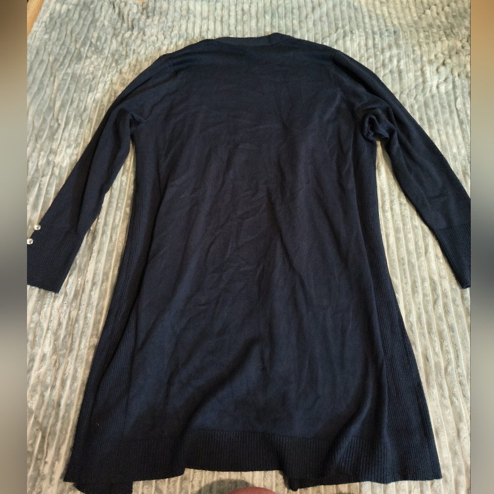 Women's 89th + Madison Size 2XL Navy Blue Open Knit Cardigan Long - Picture 4 of 9